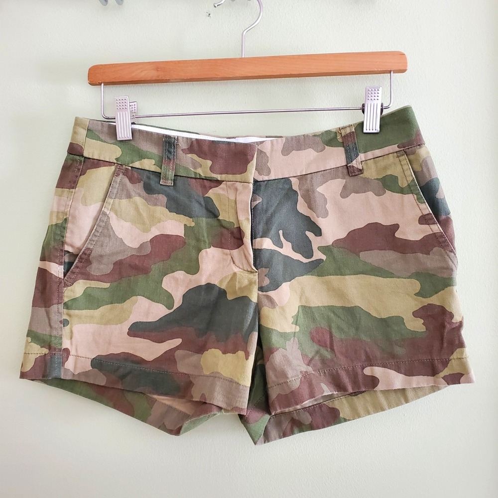 J.Crew Re-Imagined Camo Chino Shorts Womens Sz2 Green Camouflage Twill 3 Inch
